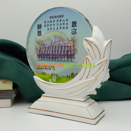 禮品訂造陶瓷玉蘭花水晶獎座紀念品