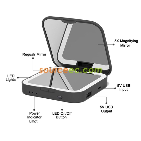禮品訂造LED化妝鏡移動電源-方形紀念品