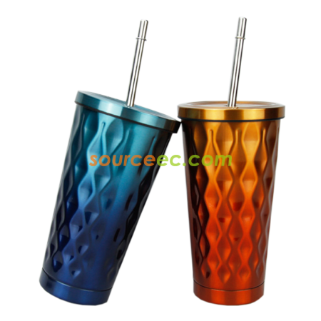 禮品訂造菱形不銹鋼吸管保溫杯紀念品