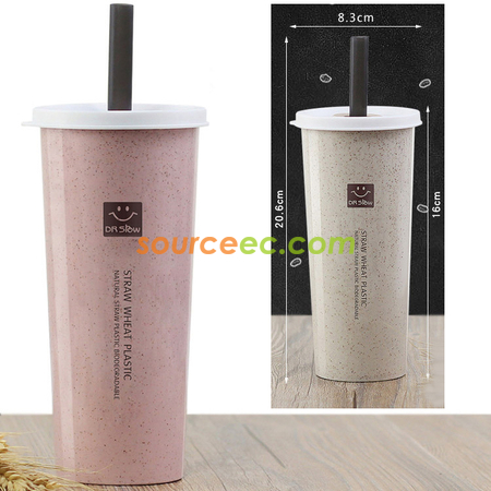 禮品訂造450ML小麥秸稈帶吸管防漏水杯紀念品