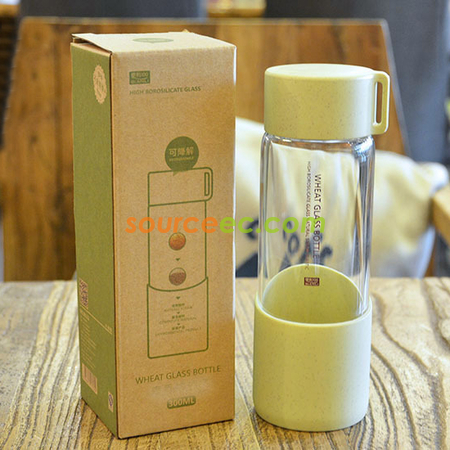 禮品訂造300ML小麥秸稈高硼矽玻璃水杯紀念品