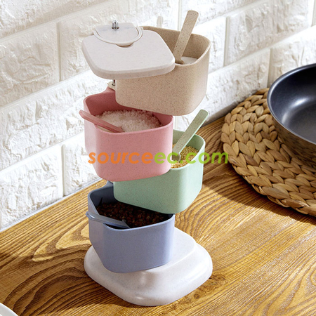 禮品訂造小麥秸稈立式旋轉調味盒紀念品