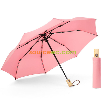 禮品訂造簡約素色防風傘帶實木手柄紀念品