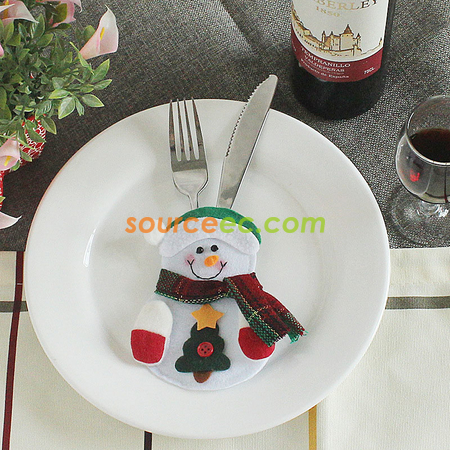禮品訂造聖誕節裝飾用品 餐廳酒店聖誕老人雪人刀叉袋 創意餐具套紀念品