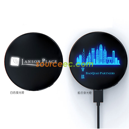 快充發光LOGO移動電源無線充二合一圓形彩色發光無線充電器