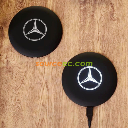 禮品訂造快充發光LOGO移動電源無線充二合一圓形彩色發光無線充電器紀念品