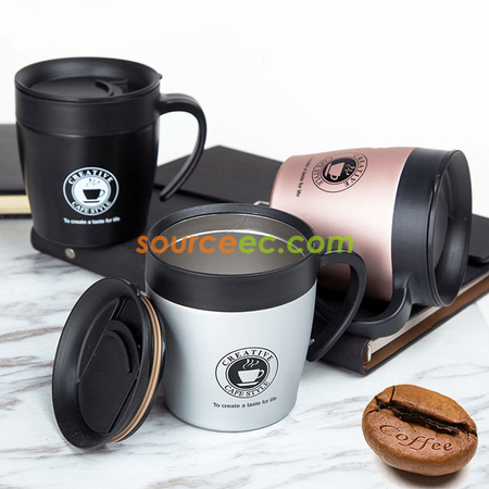 禮品訂造330ML 不銹鋼帶手柄保溫杯商務辦公保溫杯咖啡杯紀念品