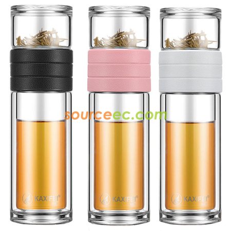450 ML 便攜式茶水分離水杯雙層玻璃泡茶杯辦公杯