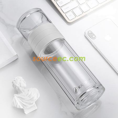 禮品訂造450 ML 便攜式茶水分離水杯雙層玻璃泡茶杯辦公杯紀念品