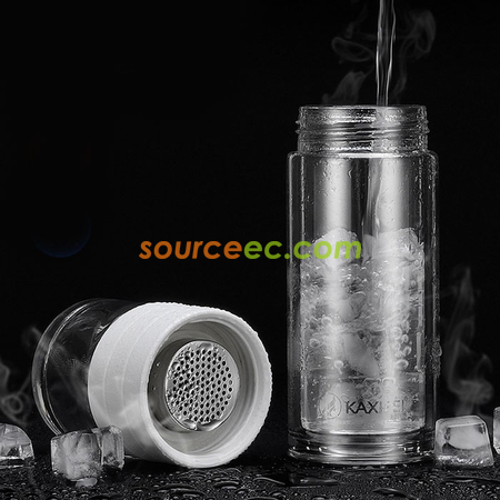 禮品訂造450 ML 便攜式茶水分離水杯雙層玻璃泡茶杯辦公杯紀念品