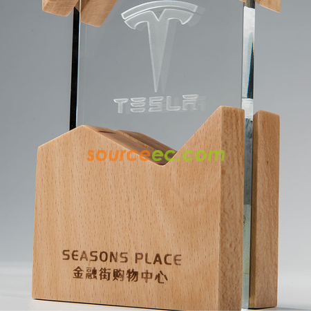 禮品訂造創意水晶獎杯定制實木底座刻字定做製作企業個人員工頒獎木製工藝紀念品
