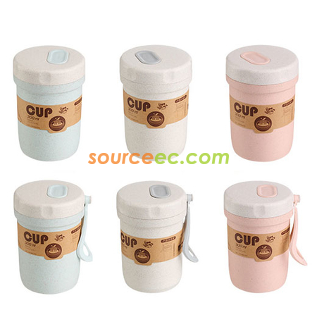 禮品訂造300ML  創意小麥秸稈早餐喝粥湯杯便攜閥門密封湯罐杯紀念品