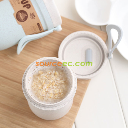 禮品訂造300ML  創意小麥秸稈早餐喝粥湯杯便攜閥門密封湯罐杯紀念品
