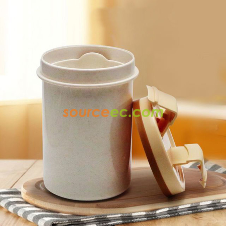 禮品訂造600ML  創意小麥秸稈早餐喝粥湯杯便攜閥門密封湯罐杯紀念品