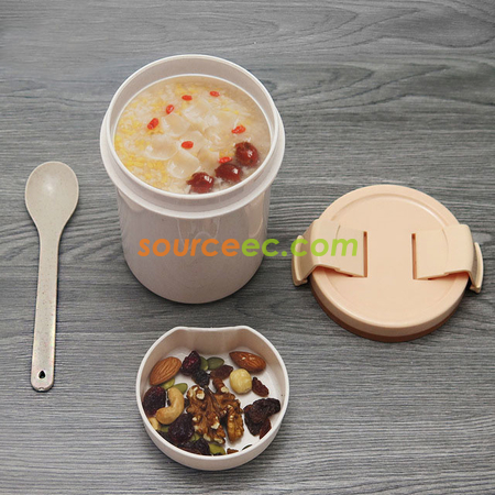 禮品訂造600ML  創意小麥秸稈早餐喝粥湯杯便攜閥門密封湯罐杯紀念品