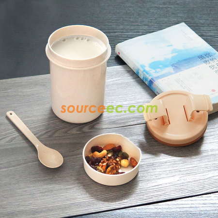 禮品訂造600ML  創意小麥秸稈早餐喝粥湯杯便攜閥門密封湯罐杯紀念品