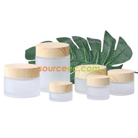 禮品訂造膏霜瓶化妆品套装瓶分裝瓶木纹盖滚珠乳液瓶眼霜面霜套装仿竹木盖环保磨砂膏霜瓶木纹玻璃膏霜盒磨砂面霜盒分装瓶紀念品