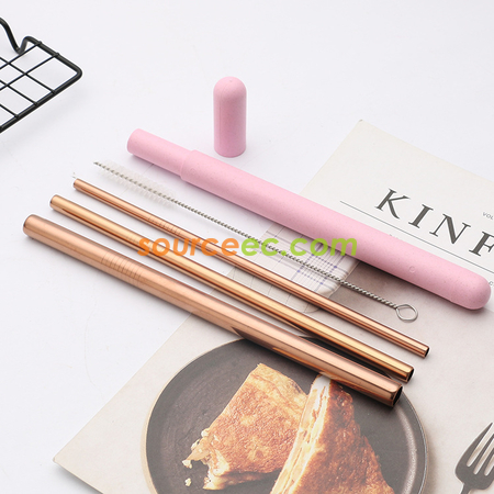 禮品訂造304不銹鋼吸管防塵套裝小麥盒裝帶吸管刷紀念品