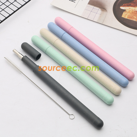 禮品訂造304不銹鋼吸管防塵套裝小麥盒裝帶吸管刷紀念品