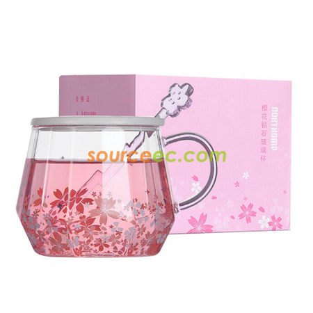 禮品訂造鑽石櫻花玻璃杯紀念品