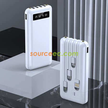 禮品訂造自帶線鏡面充電寶迷你大容量20000毫安培移動電源紀念品