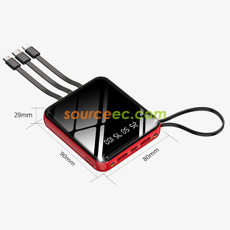 禮品訂造自帶線充電寶大容量20000毫安培移動電源數顯鏡面紀念品