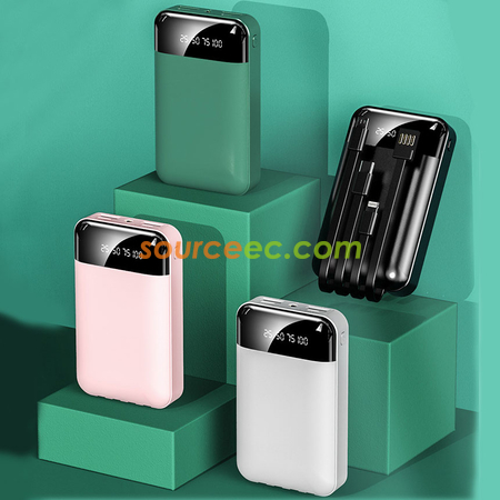 禮品訂造迷你自帶四線充電寶便攜移動電源20000毫安培紀念品