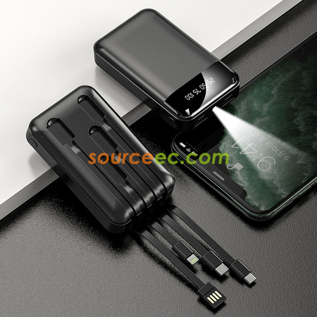 禮品訂造迷你自帶四線充電寶便攜移動電源20000毫安培紀念品