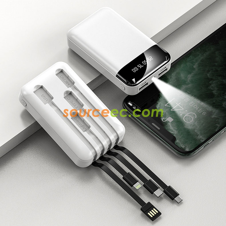 禮品訂造迷你自帶四線充電寶便攜移動電源20000毫安培紀念品