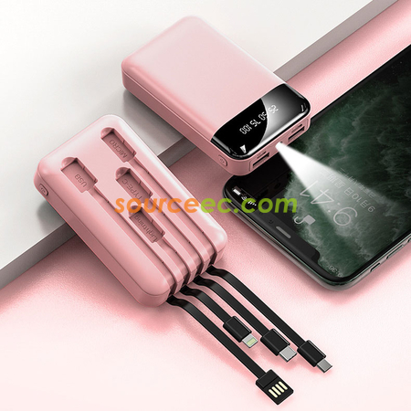 禮品訂造迷你自帶四線充電寶便攜移動電源20000毫安培紀念品