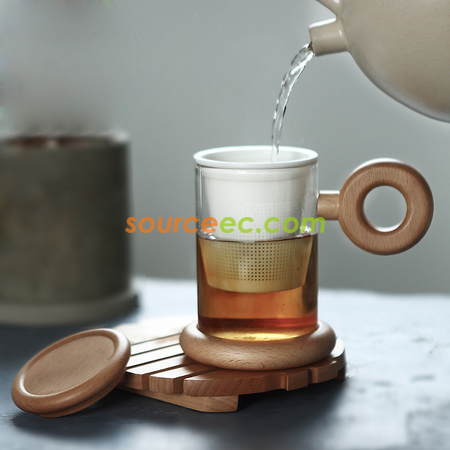 禮品訂造木手柄創意泡茶玻璃杯紀念品