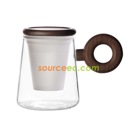 禮品訂造木手柄創意泡茶玻璃杯紀念品