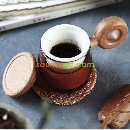 禮品訂造木手柄創意泡茶玻璃杯紀念品
