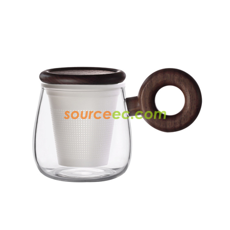 禮品訂造木手柄創意泡茶玻璃杯紀念品