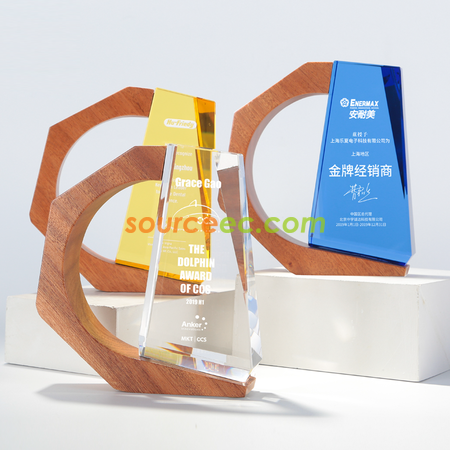 禮品訂造實木水晶獎座紀念品