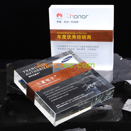 禮品訂造創意方形大理石實木水晶獎座紀念品