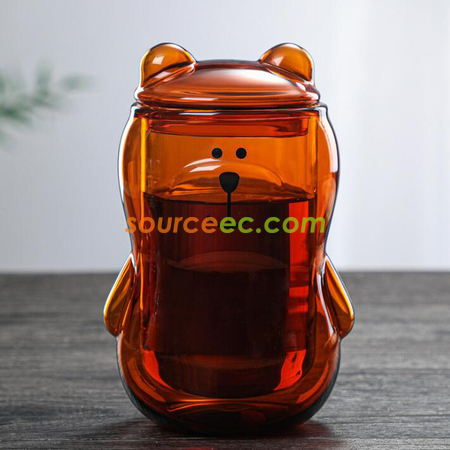 禮品訂造可愛小熊雙層玻璃杯紀念品