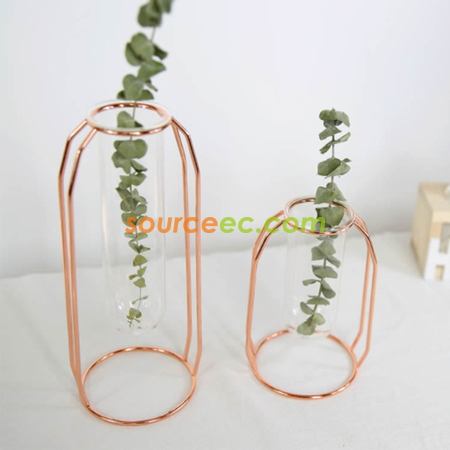 禮品訂造金屬架透明玻璃花瓶紀念品