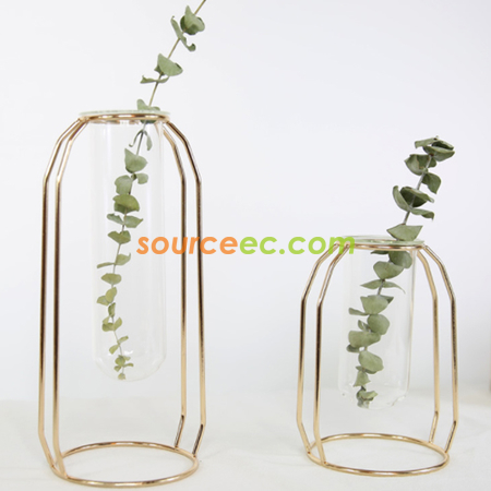 禮品訂造金屬架透明玻璃花瓶紀念品