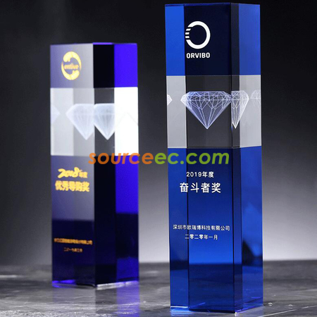 禮品訂造鑽石方柱水晶獎座紀念品