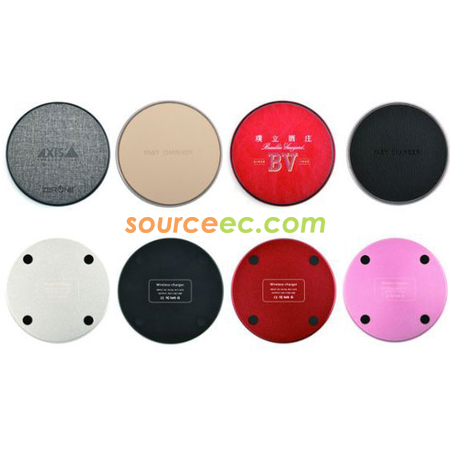 禮品訂造圓形鋁合金皮質面無線充電盤紀念品