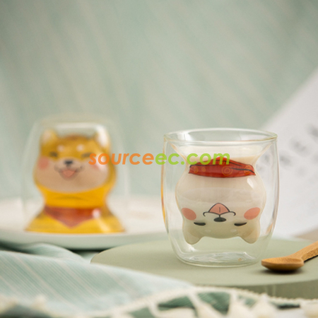 禮品訂造柴犬創意雙層玻璃杯紀念品