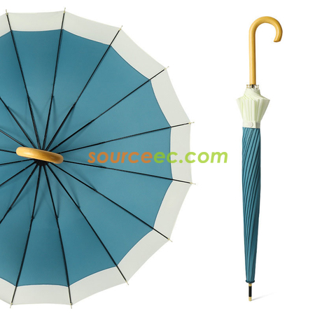 禮品訂造日系小清新16骨素色接邊雨傘彎柄晴雨傘直桿紀念品