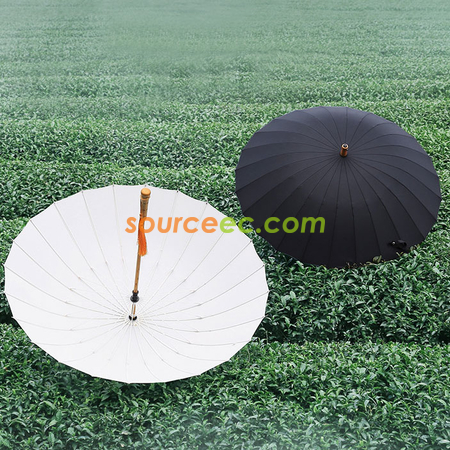 禮品訂造24骨直桿長柄雨傘女復古森系實木柄纖維骨晴雨傘紀念品
