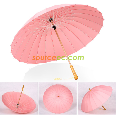 禮品訂造24骨直桿長柄雨傘女復古森系實木柄纖維骨晴雨傘紀念品