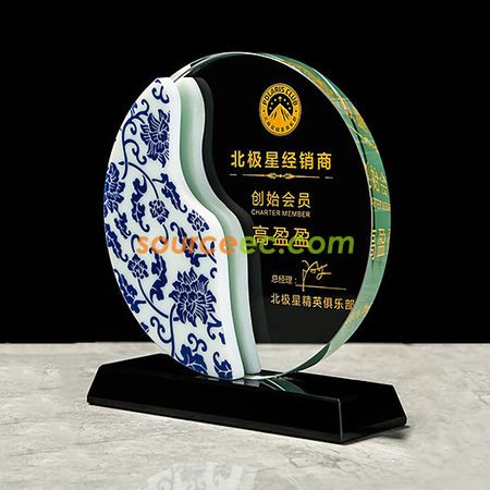 禮品訂造雙面陶瓷水晶紀念座紀念品