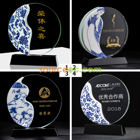 禮品訂造雙面陶瓷水晶紀念座紀念品