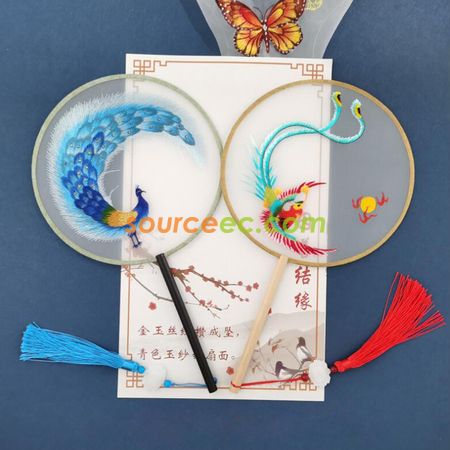 禮品訂造雙面刺繡長柄團扇紀念品