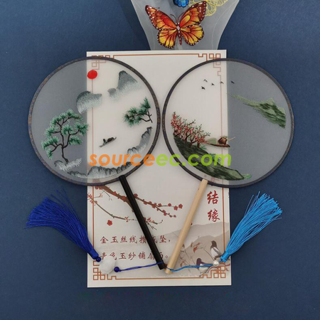 禮品訂造雙面刺繡長柄團扇紀念品