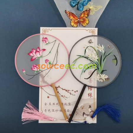 禮品訂造雙面刺繡長柄團扇紀念品